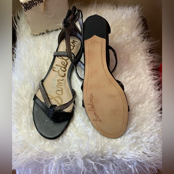 ❤️ Sam Edelman Renee Sandals Women's Size 7.5 Flats Black Chain Gladiator - Picture 3 of 6